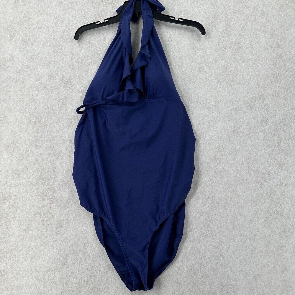 Beach Bump Maternity‎ Blue One Piece Halter Swim Suit Bathing Suit Size XL